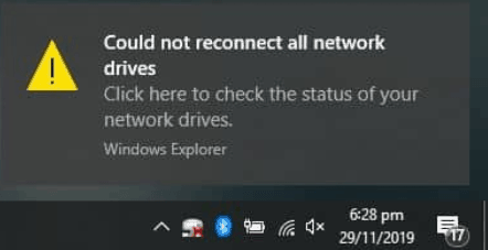 windows 10 could not reconnect all network drives disable message